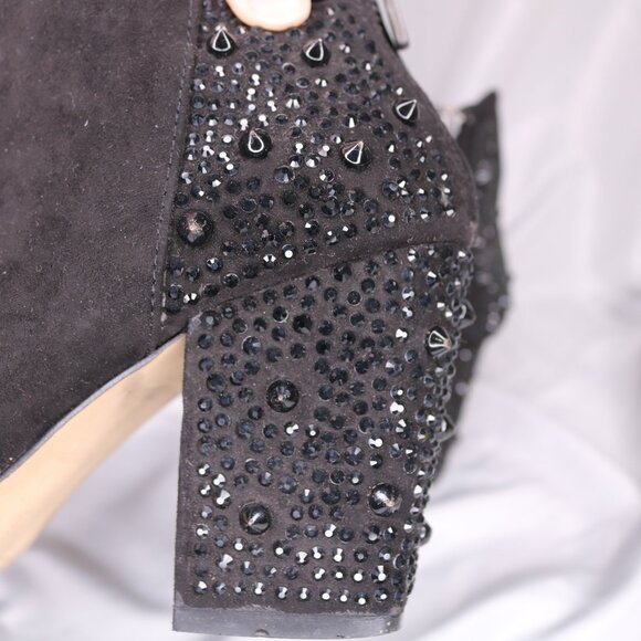 Zara Black Studded Embellished Block Heel Ankle Boots Booties Size 38 - Picture 7 of 14